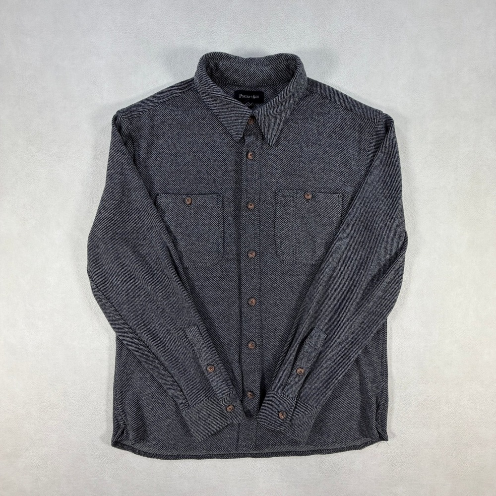 Porter & Ash Mens Medium Gray Herringbone Button Down Shirt Long Sleeve Shacket